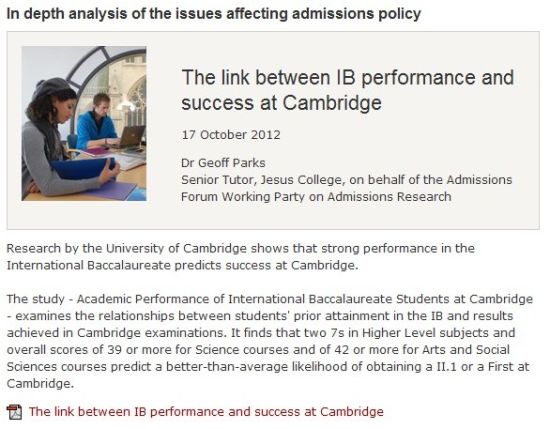 剑桥大学于2013年对IB学生的分析